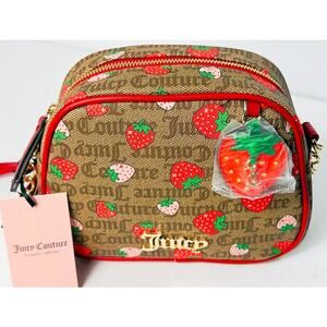 Juicy Couture Strawberry Purse Crossbody Brown Red Accent Strap Bag Charm NWT